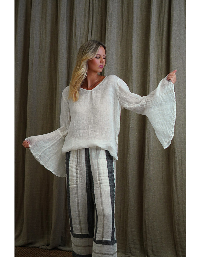 Adele Bell Sleeve Linen Top Ivory