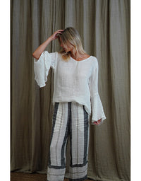 Adele Bell Sleeve Linen Top Ivory