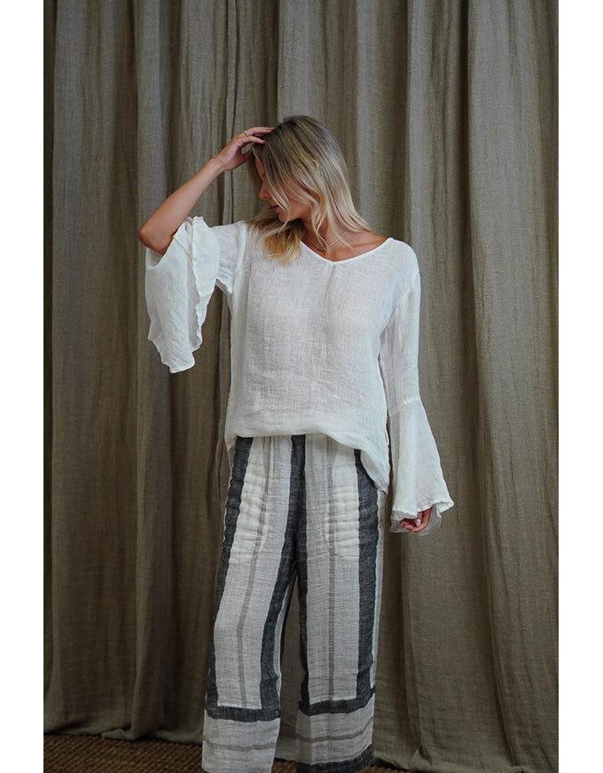 Adele Bell Sleeve Linen Top Ivory