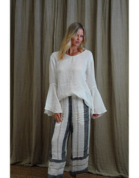 Adele Bell Sleeve Linen Top Ivory