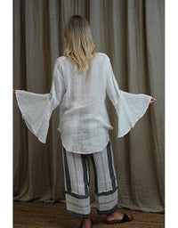 Adele Bell Sleeve Linen Top Ivory