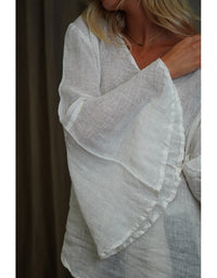 Adele Bell Sleeve Linen Top Ivory