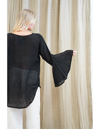 Adele Bell Sleeve Linen Top Black