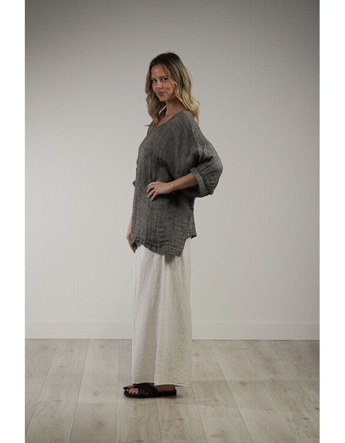 Rosetta Stonewash Linen Top Black/White