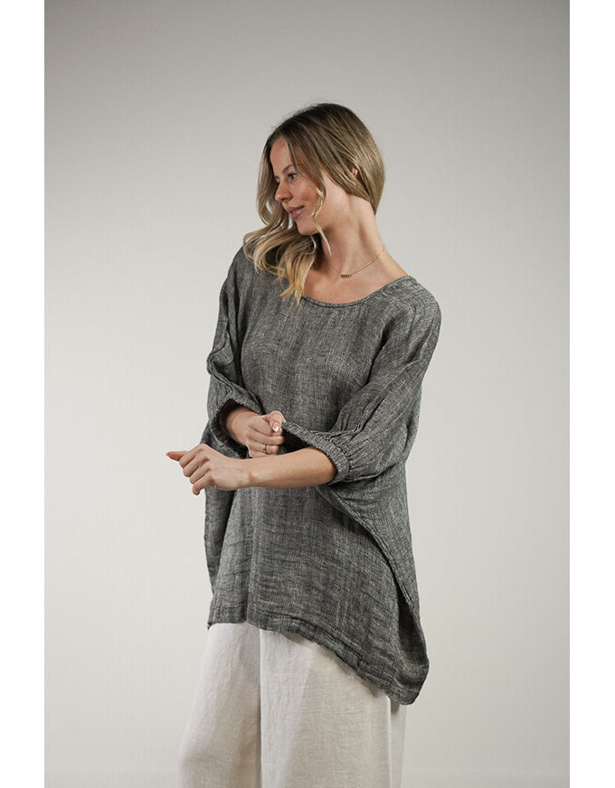 Rosetta Stonewash Linen Top Black/White