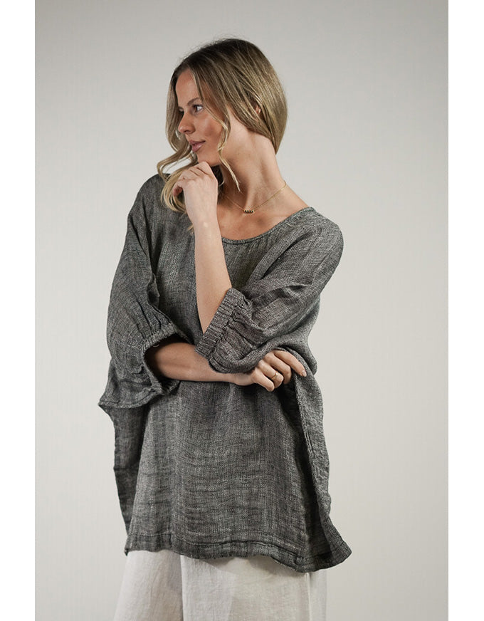 Rosetta Stonewash Linen Top Black/White