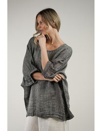 Rosetta Stonewash Linen Top Black/White