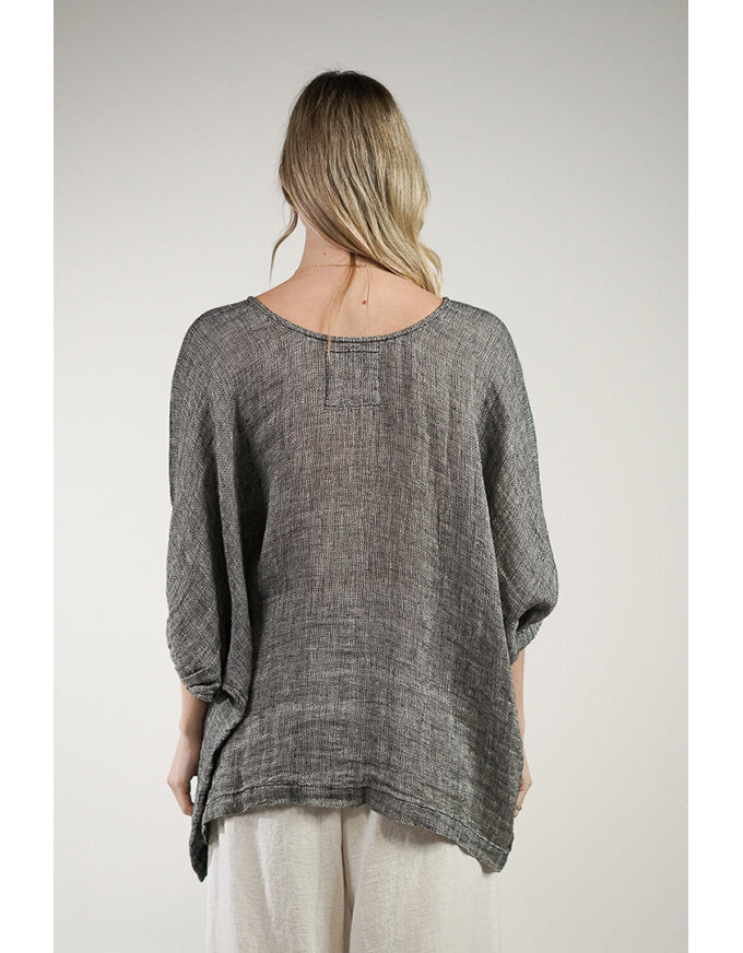 Rosetta Stonewash Linen Top Black/White