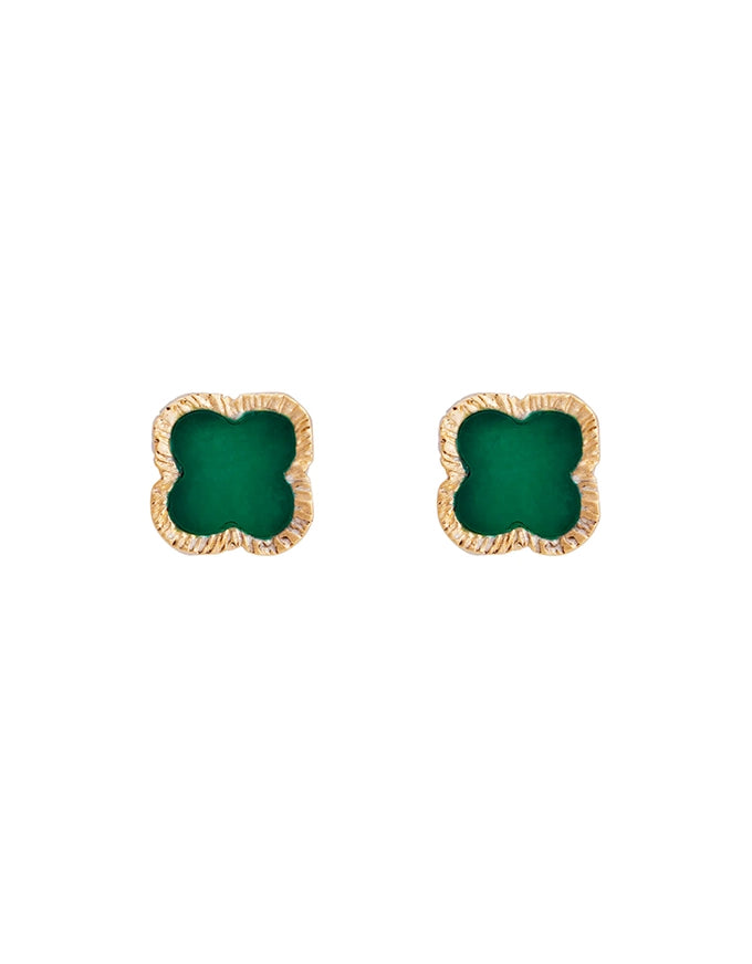 Green Agate Clover Studs