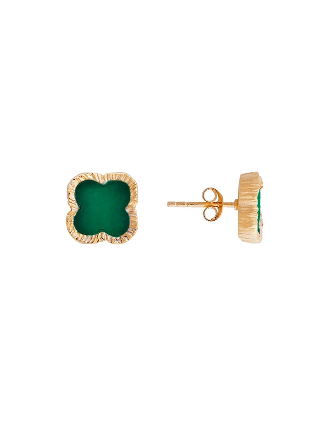 Green Agate Clover Studs