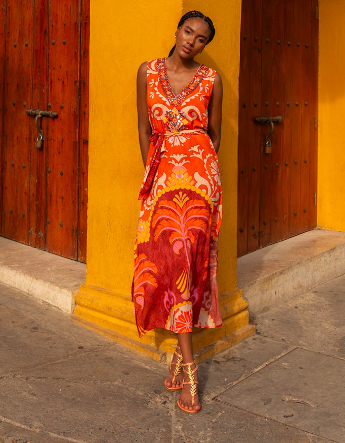 Dress Fernanda Bright Orange Print