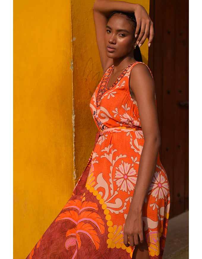 Dress Fernanda Bright Orange Print