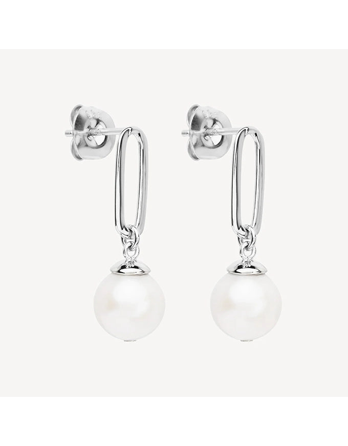 The Enchantress Pearl Drop Stud Earrings Silver