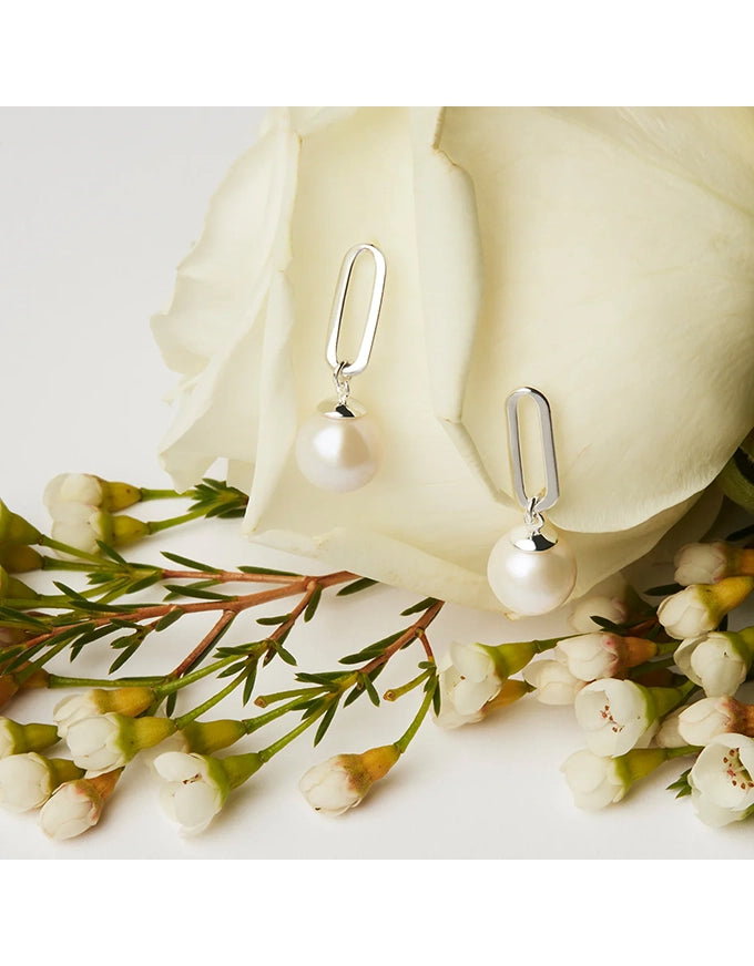 The Enchantress Pearl Drop Stud Earrings Silver