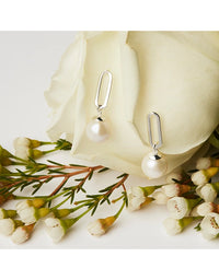 The Enchantress Pearl Drop Stud Earrings Silver