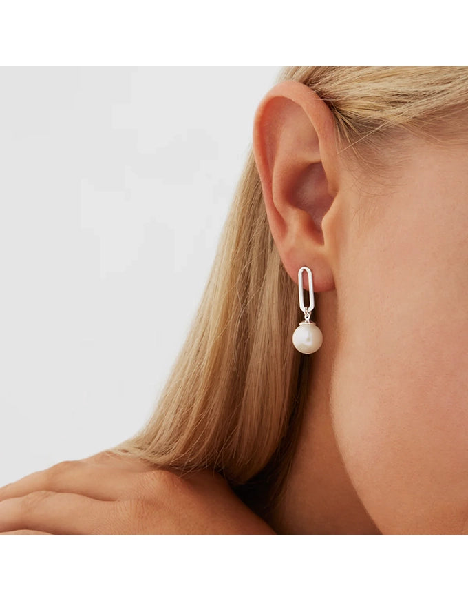 The Enchantress Pearl Drop Stud Earrings Silver