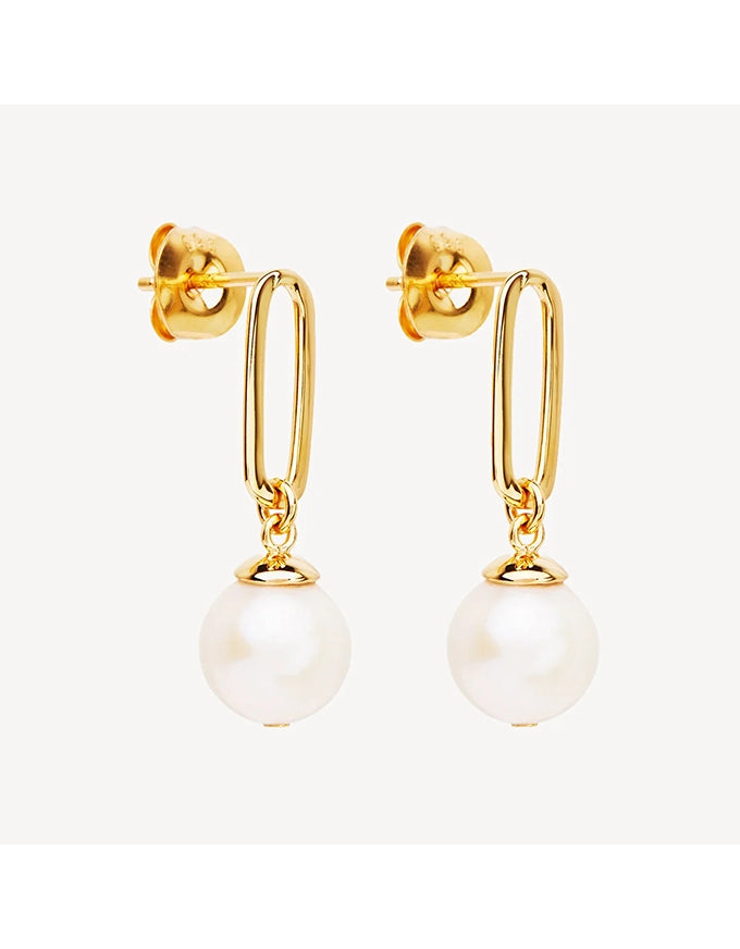 The Enchantress Pearl Drop Stud Earrings Gold