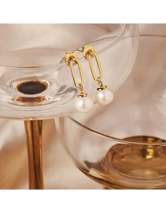The Enchantress Pearl Drop Stud Earrings Gold