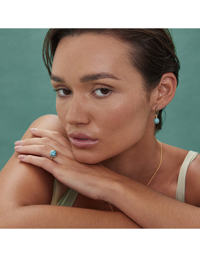 The Enchantress Gold Turquoise Drop Stud Earring