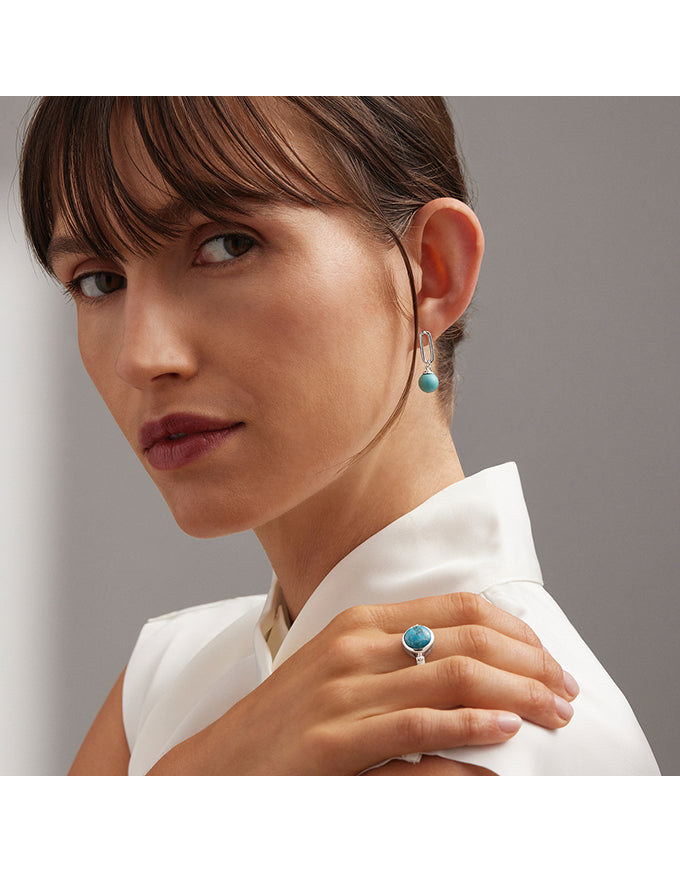 The Enchantress Silver Turquoise Drop Stud Earrings