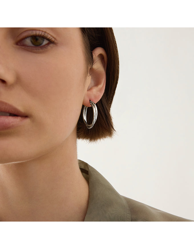 Duet Hoop Earrings Silver
