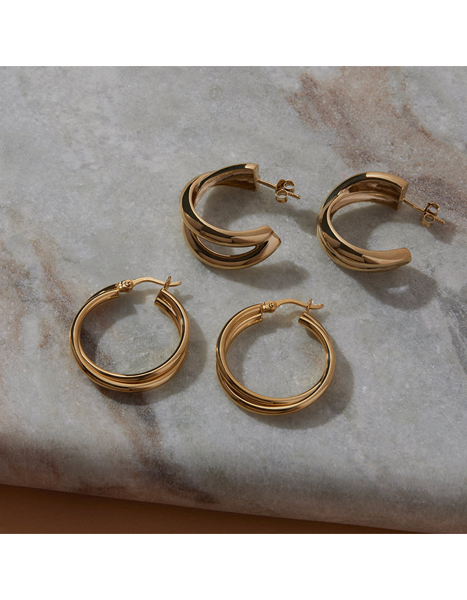 Duet Hoop Earrings Gold