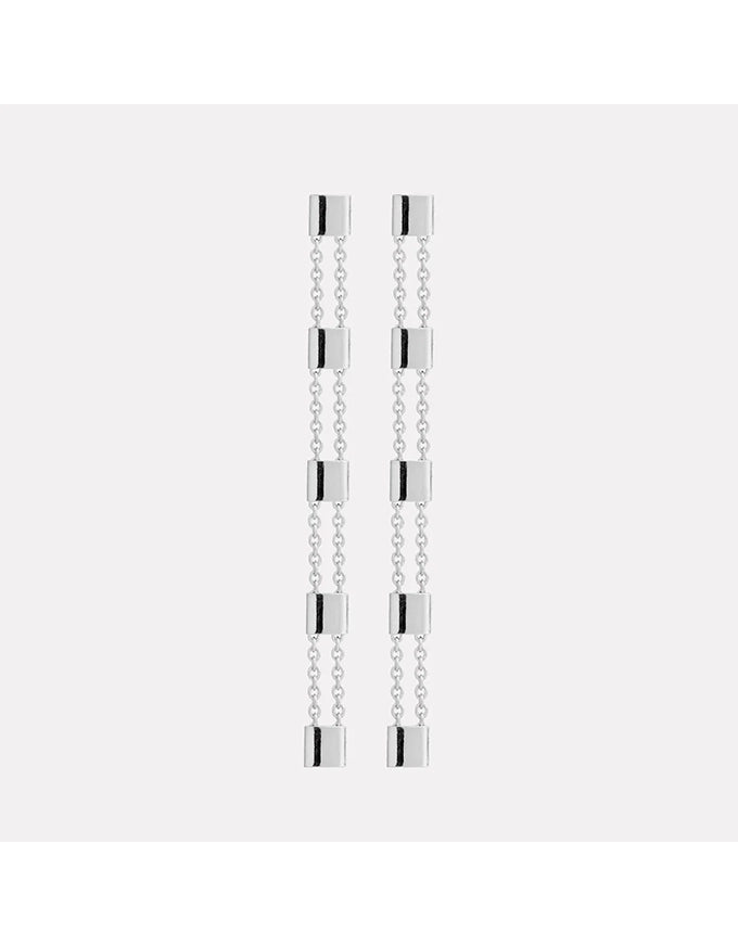 Silver chain earrings on a white background