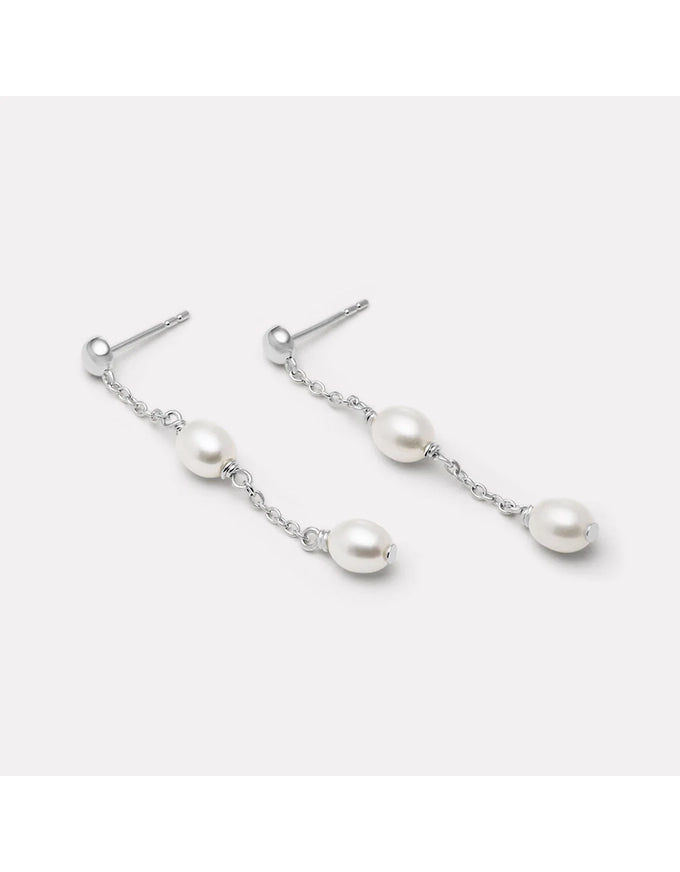 Tidal Whisper Double Pearl Earring Silver