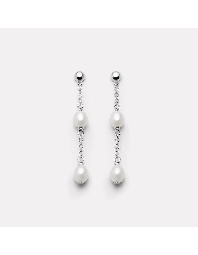 Tidal Whisper Double Pearl Earring Silver