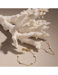 Tidal Whisper Double Pearl Earring Yellow Gold
