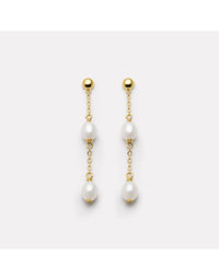 Tidal Whisper Double Pearl Earring Yellow Gold