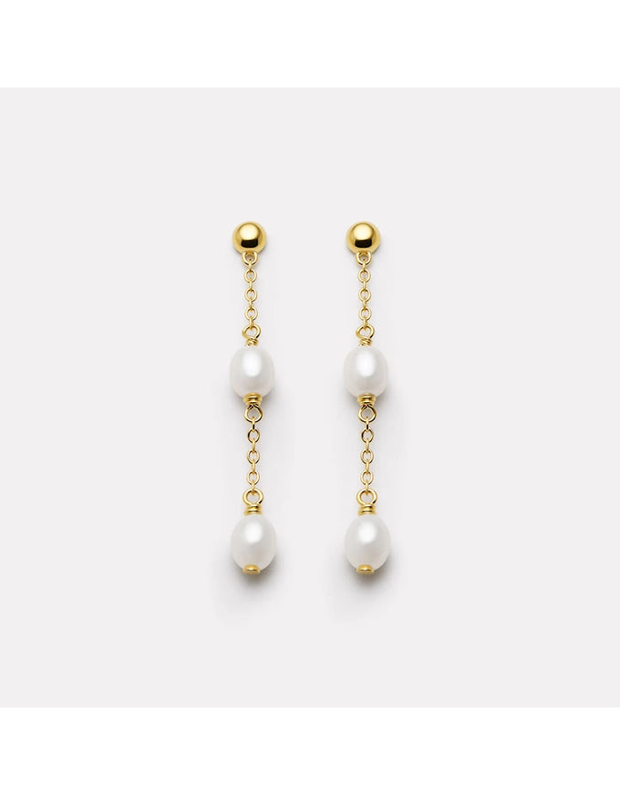 Tidal Whisper Double Pearl Earring Yellow Gold