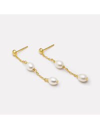 Tidal Whisper Double Pearl Earring Yellow Gold