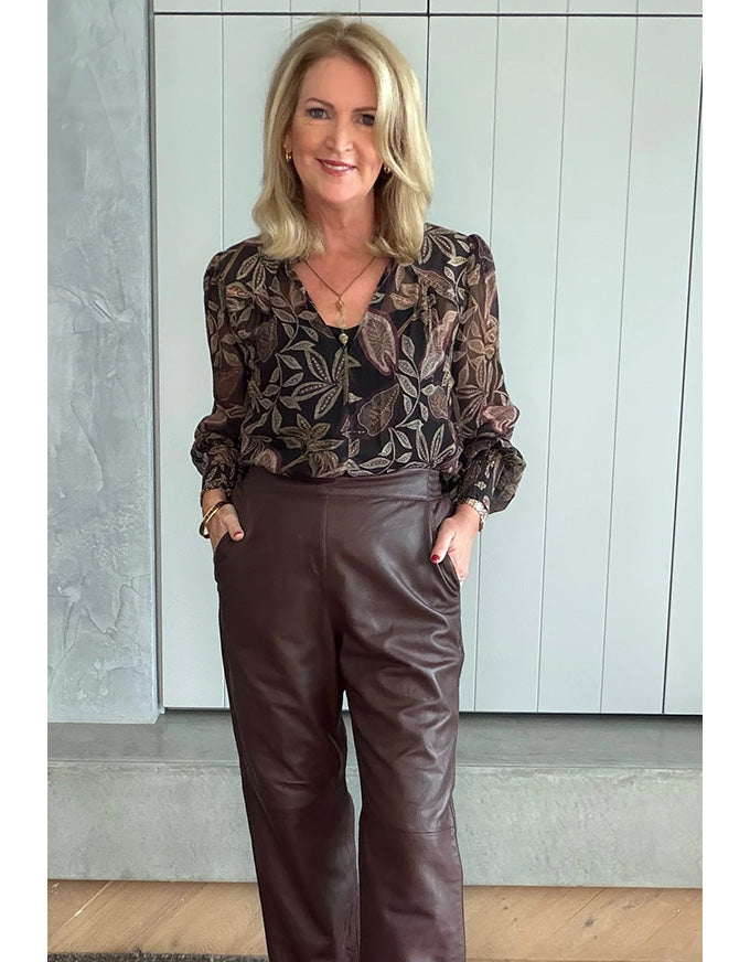 Freya Sheer Blouse Embellished Neck Detail Dark Tropique