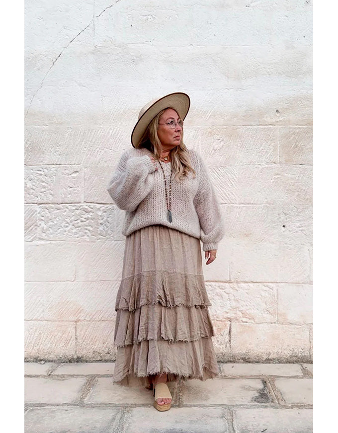 Elixir Linen Frill Skirt (Cashmere) Beige