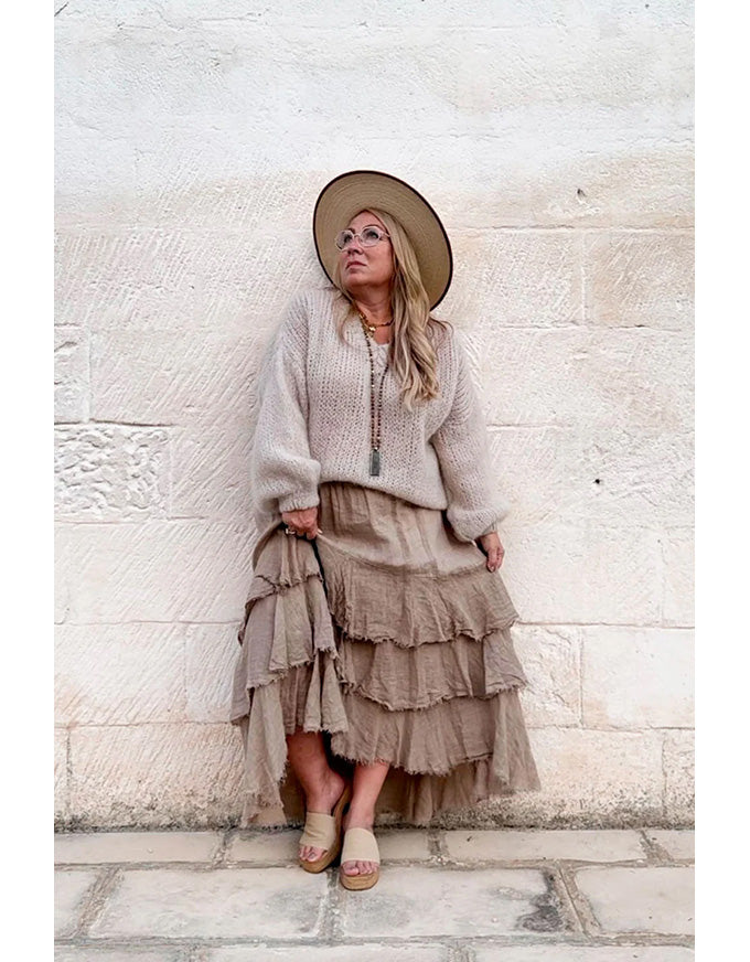 Elixir Linen Frill Skirt (Cashmere) Beige