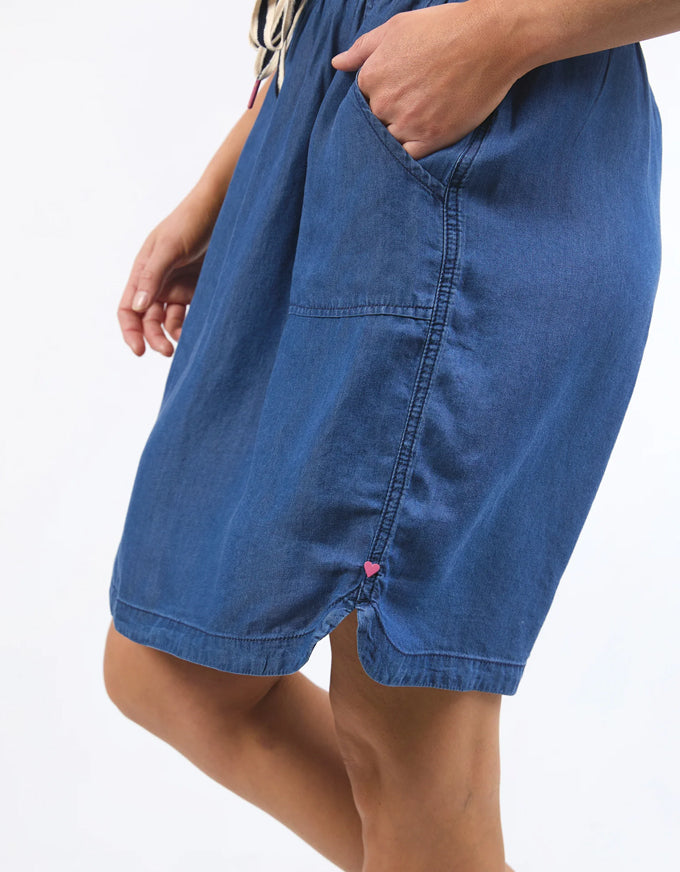 Emmy Chambray Denim Skirt Dark Blue