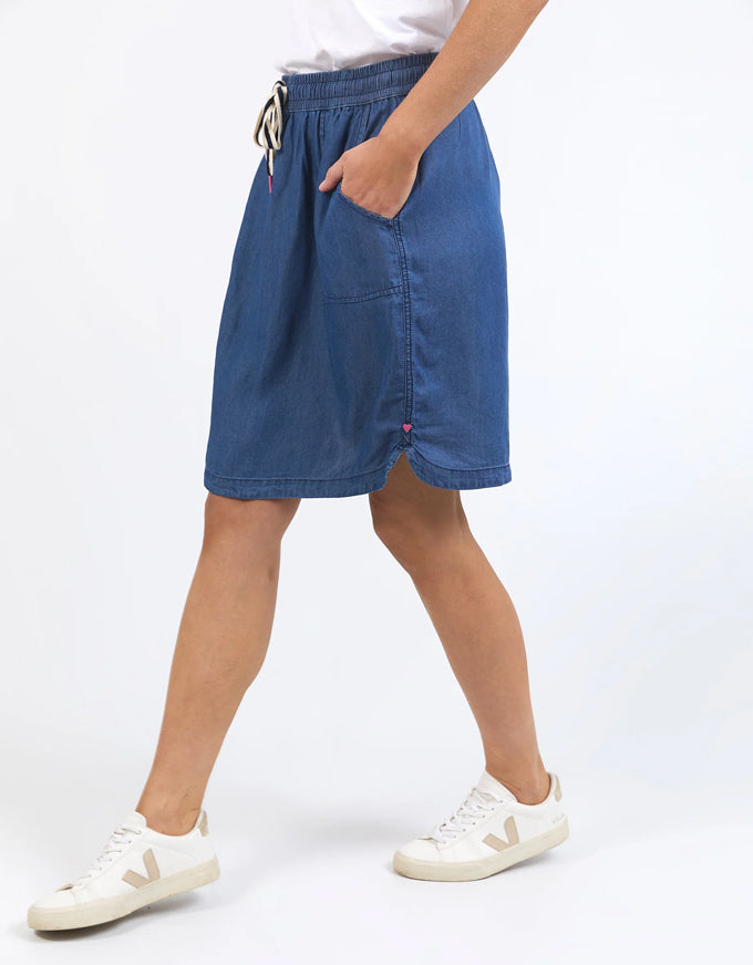 Emmy Chambray Denim Skirt Dark Blue