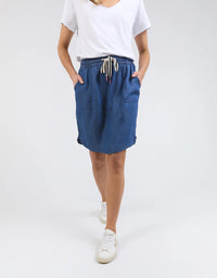 Emmy Chambray Denim Skirt Dark Blue