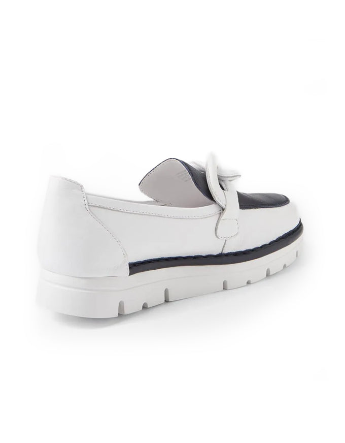 Erora White Navy Leather Loafers by Top End