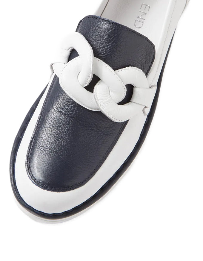 Erora White Navy Leather Loafers by Top End
