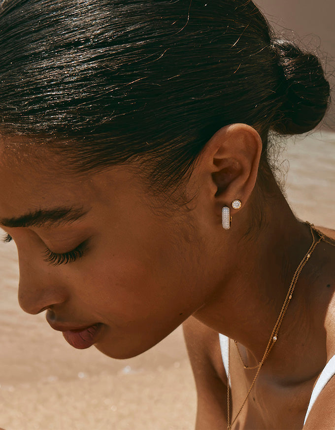 Reversible Hoops - Gold/Pave Crystals