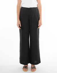 Fly Front Linen Pant Black