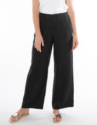 Fly Front Linen Pant Black