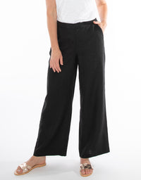 Fly Front Linen Pant Black