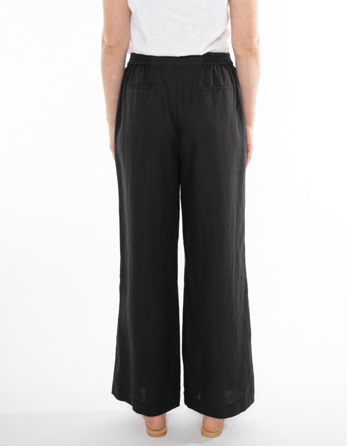 Fly Front Linen Pant Black