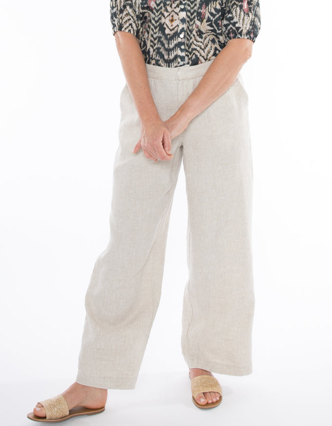 The Fly Front Linen Pant in Flax, from Jump.