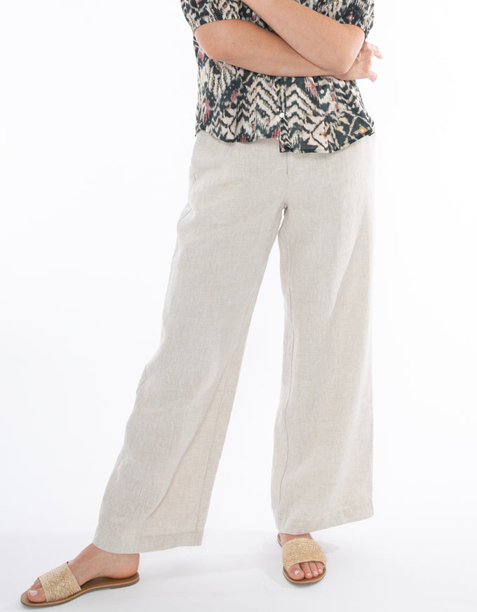 The Fly Front Linen Pant in Flax, from Jump.