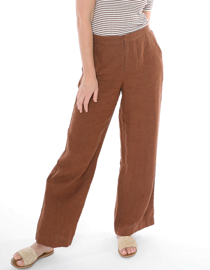 The Fly Front Linen Pant in Sepia, from Jump.