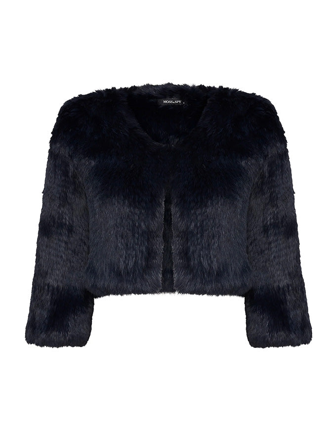 Navy fur jacket on a white background